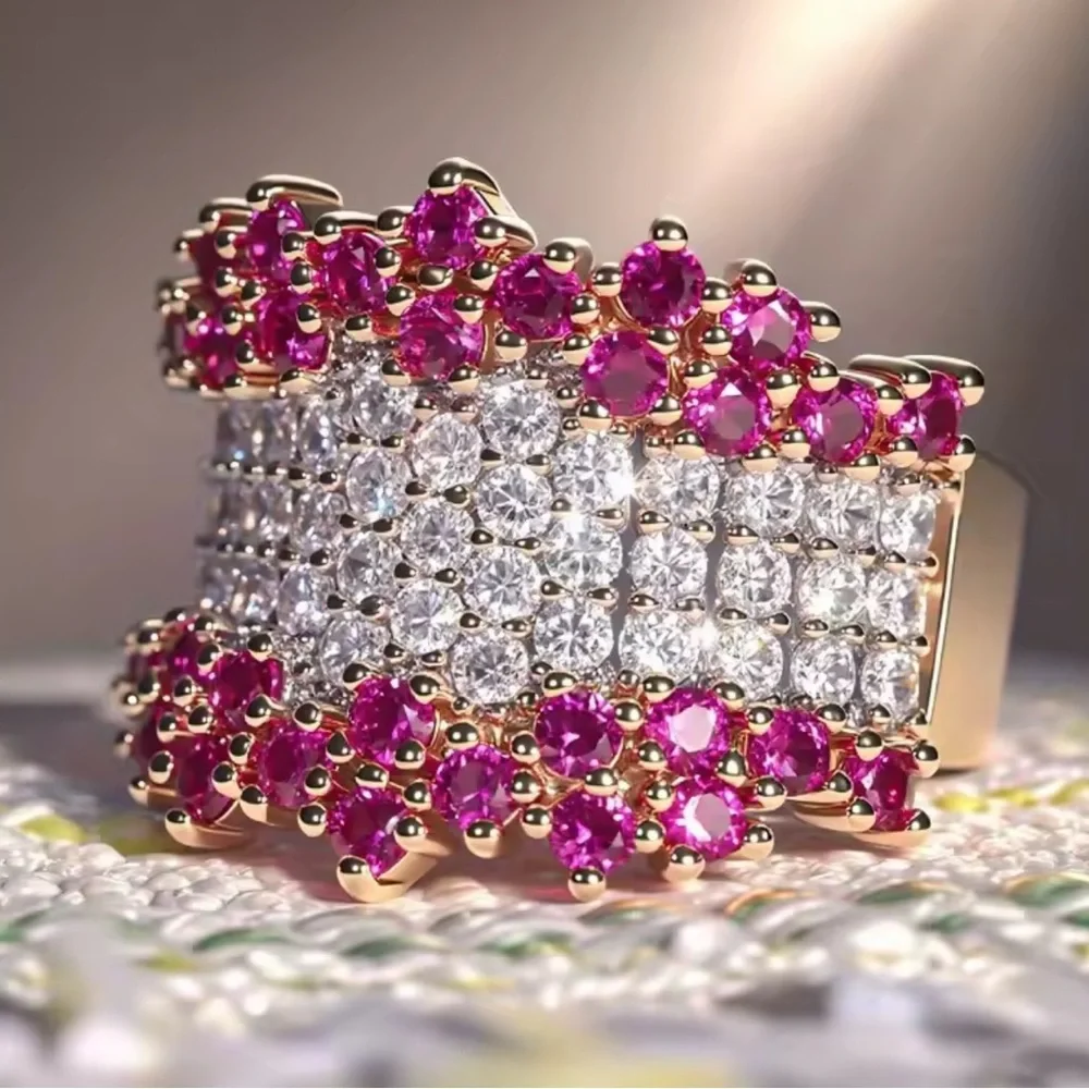 Opulent Ruby Diamond Wide Band Ring in Yellow Gold - Picture 5 of 12